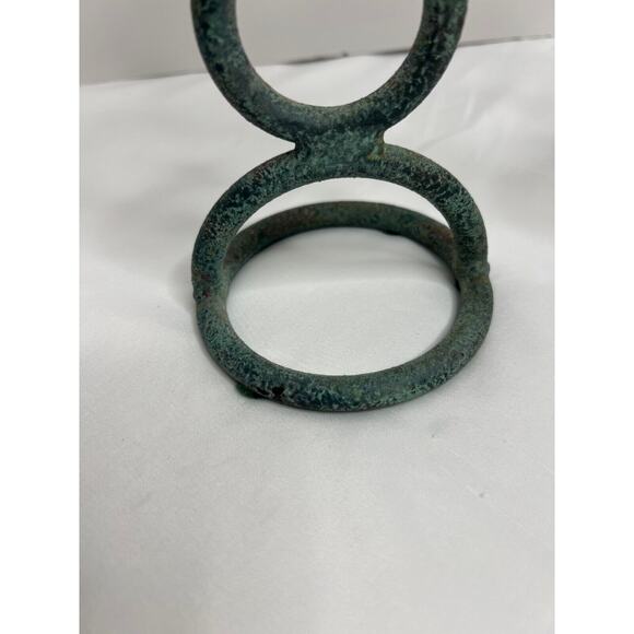 Set of 2 Green Tone Cast Iron Candle Holders, Unique Style! - Picture 2 of 7
